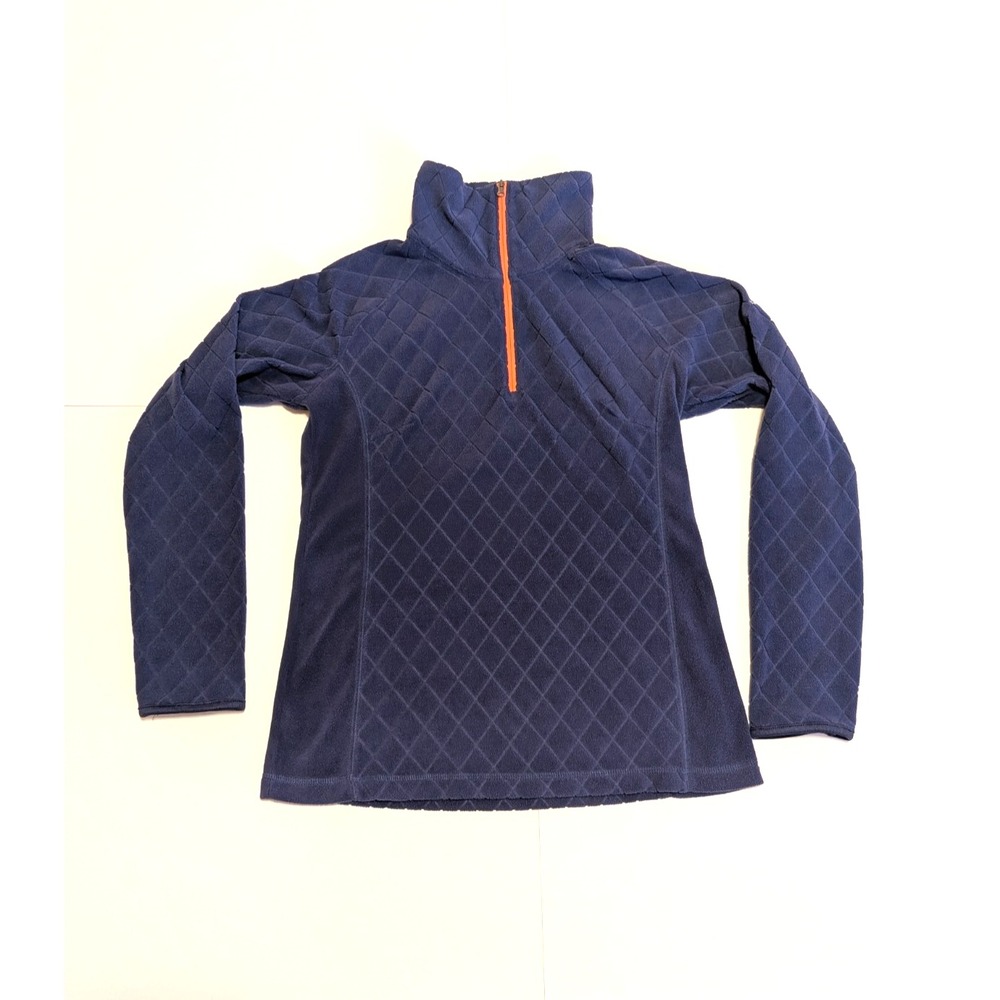 Columbia Women's M Lightweight Diamond Textured Fleece Pullover Zip Navy Orange
